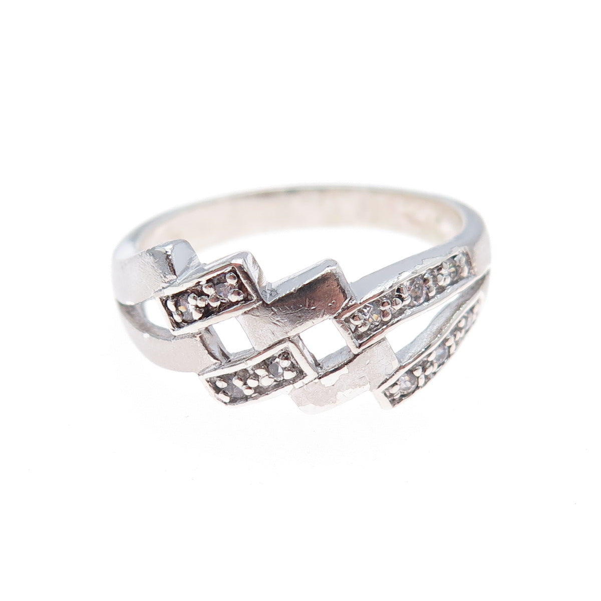 925 Sterling Silver Vintage Round-Cut C Z Geometric Ring Size 9.25
