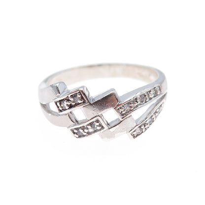 925 Sterling Silver Vintage Round-Cut C Z Geometric Ring Size 9.25