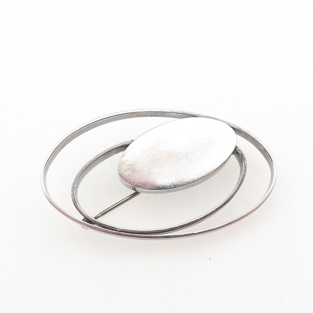 925 Sterling Silver Vintage Artisan Modernist Multi-Circle Oxidized Pin Brooch