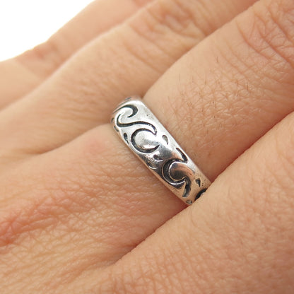 CHAPAL ZENRAY 925 Sterling Silver Vintage Wave Oxidized Band Ring Size 7.25