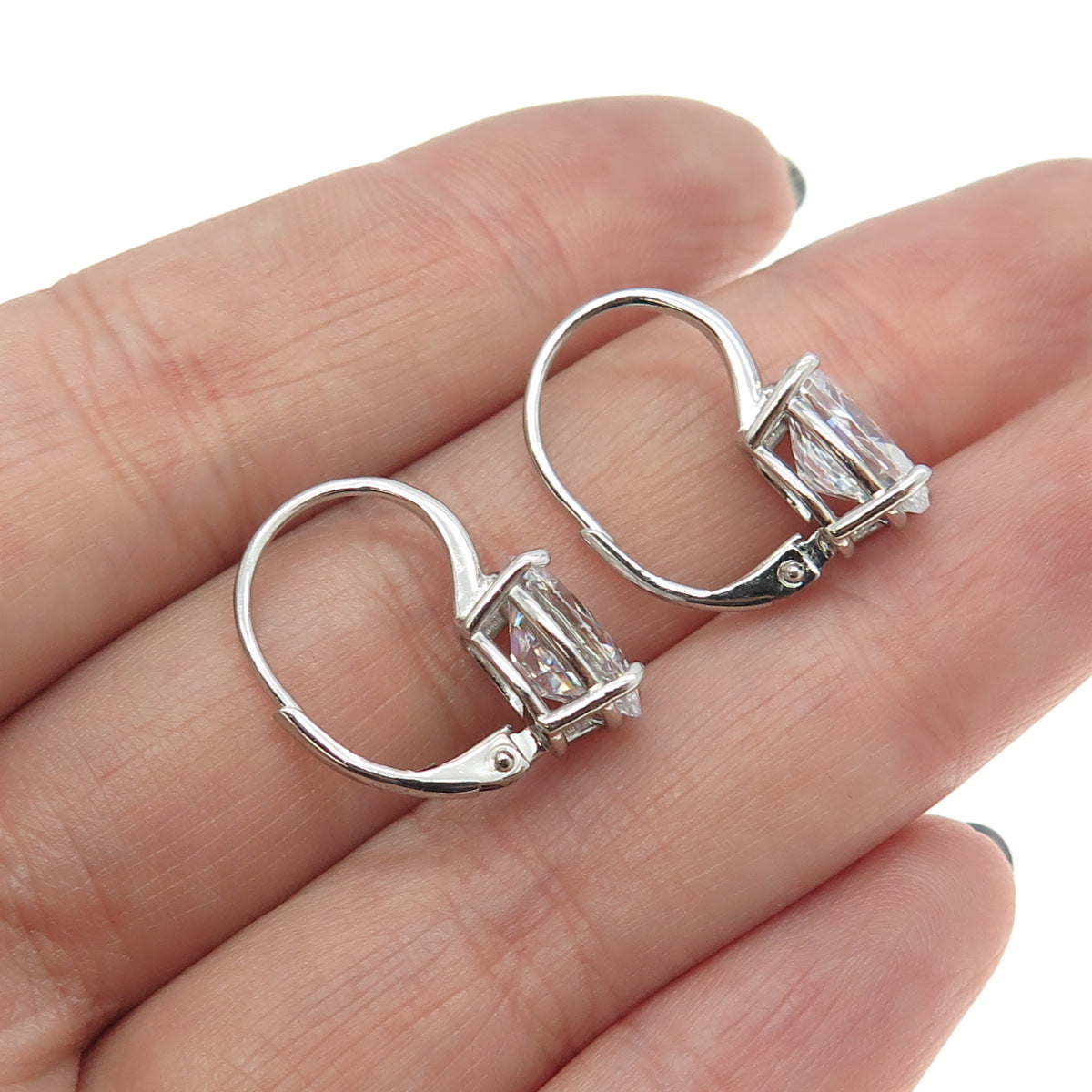 925 Sterling Silver Oval-Cut C Z Earrings