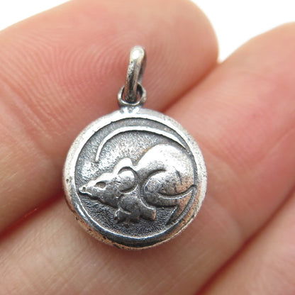 925 Sterling Silver Vintage Aries Zodiac & Rat Chinese Horoscope Mini Pendant