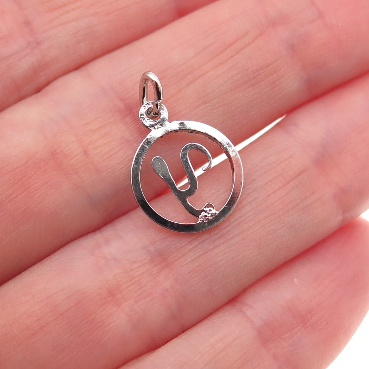 925 Sterling Silver Vintage Diamond-Cut Letter Y Initial Mini Charm Pendant
