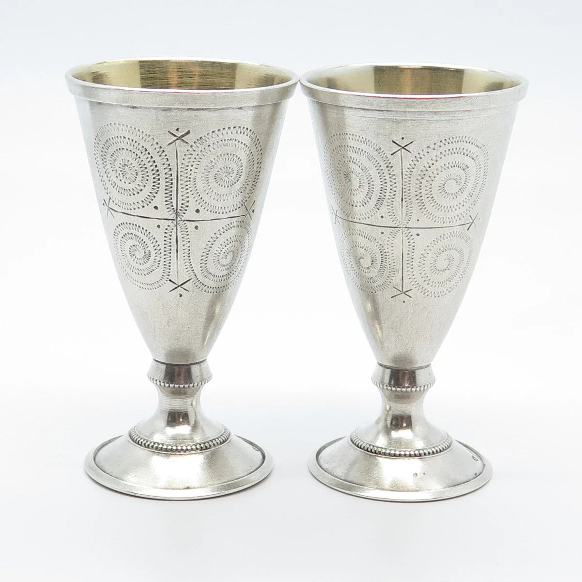 916 Silver Vintage Estonia Tallinn's Jewelry Factory Textured Set of 2 Goblets
