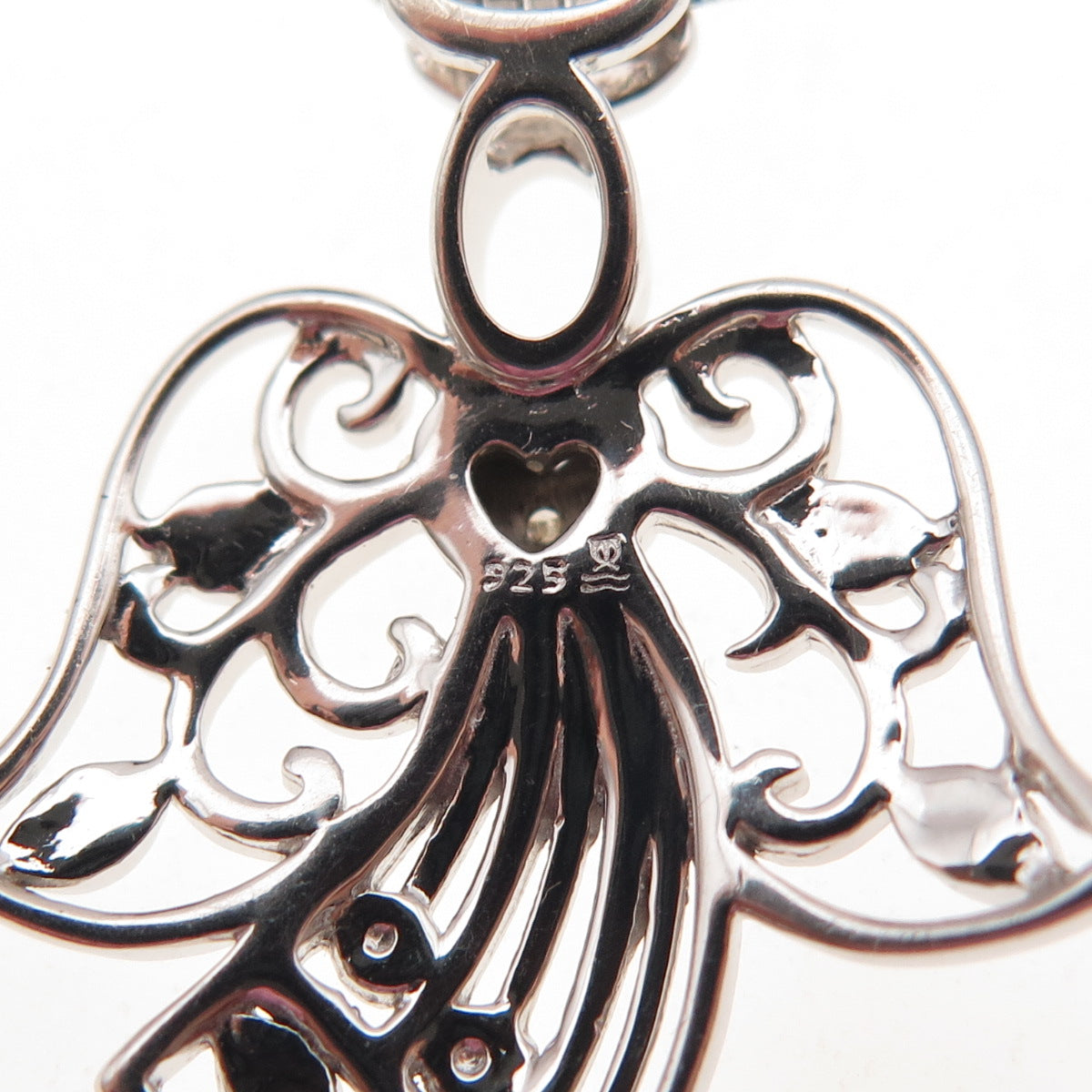 925 Sterling Silver Real Round-Cut Diamond Angel Box Chain Necklace 18"