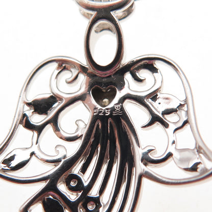 925 Sterling Silver Real Round-Cut Diamond Angel Box Chain Necklace 18"