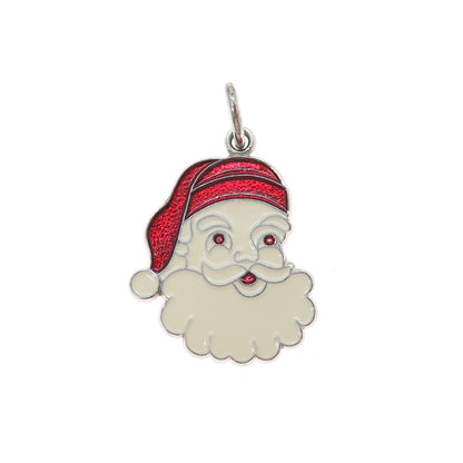 SPENCER 925 Sterling Silver Vintage Enamel Santa Claus Minimalist Charm Pendant