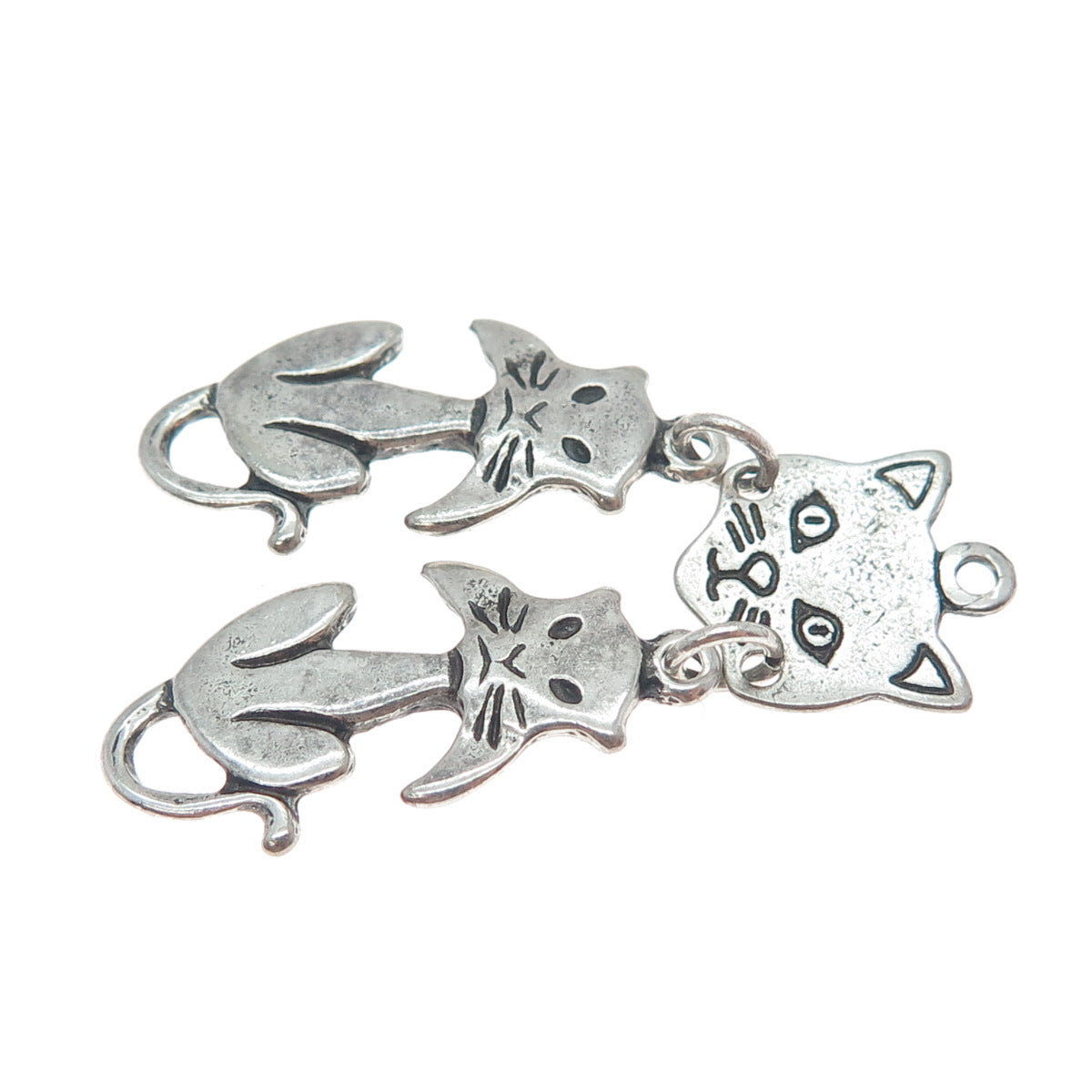 925 Sterling Silver Vintage Modernist Cat Oxidized Charm Pendant