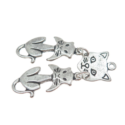 925 Sterling Silver Vintage Modernist Cat Oxidized Charm Pendant