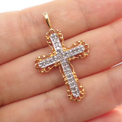 ROSS SIMONS 925 Sterling Silver Gold Plated Real Diamond Cross Charm Pendant