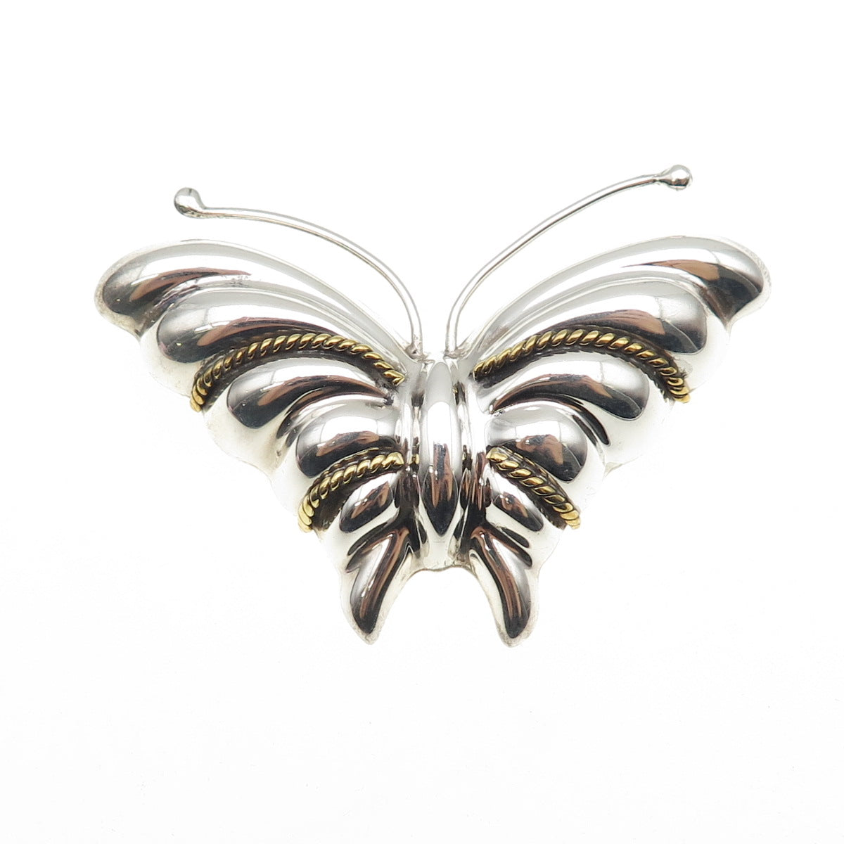LATON 925 Sterling Silver 2-Tone Vintage Mexico Butterfly Pin Brooch