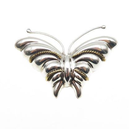 LATON 925 Sterling Silver 2-Tone Vintage Mexico Butterfly Pin Brooch
