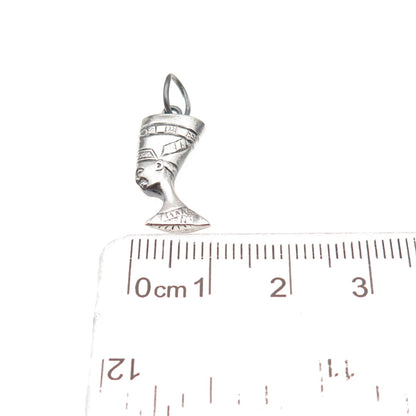 925 Sterling Silver Vintage Egyptian Nefertiti Oxidized Mini Charm Pendant