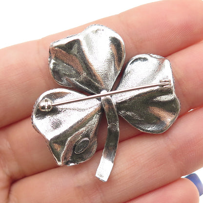 DANECRAFT 925 Sterling Silver Vintage Clover Oxidized Pin Brooch