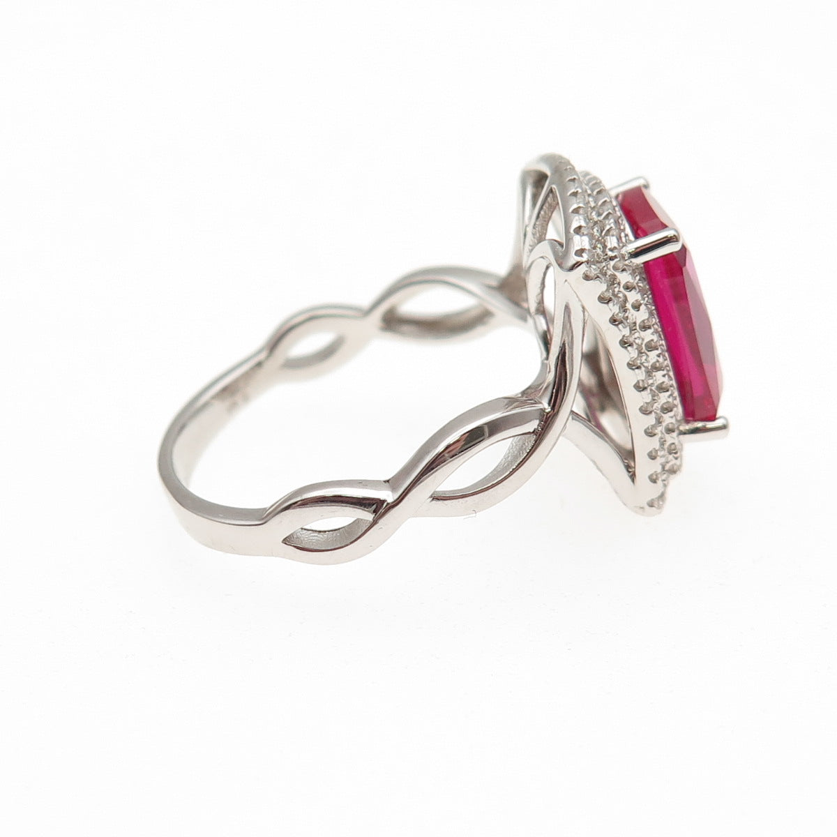 925 Sterling Silver Lab-Created Ruby & C Z Cocktail Ring Size 8