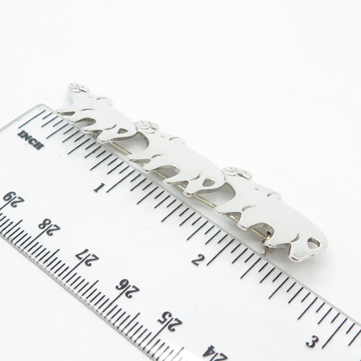 925 Sterling Silver Vintage Mexico Triple Elephant For Good Luck Pin Brooch