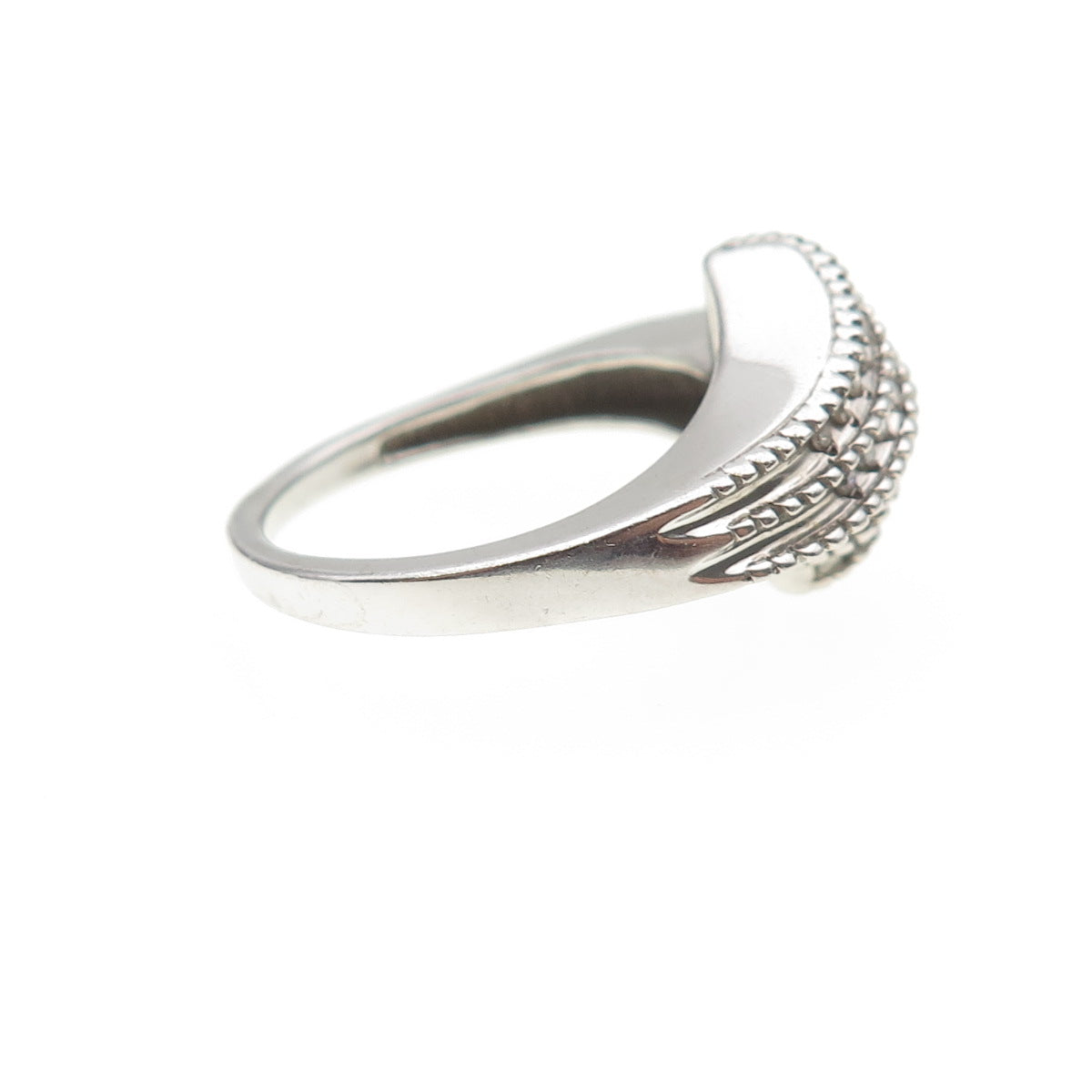 925 Sterling Silver Real Round-Cut Diamond Bypass Ring Size 8.75