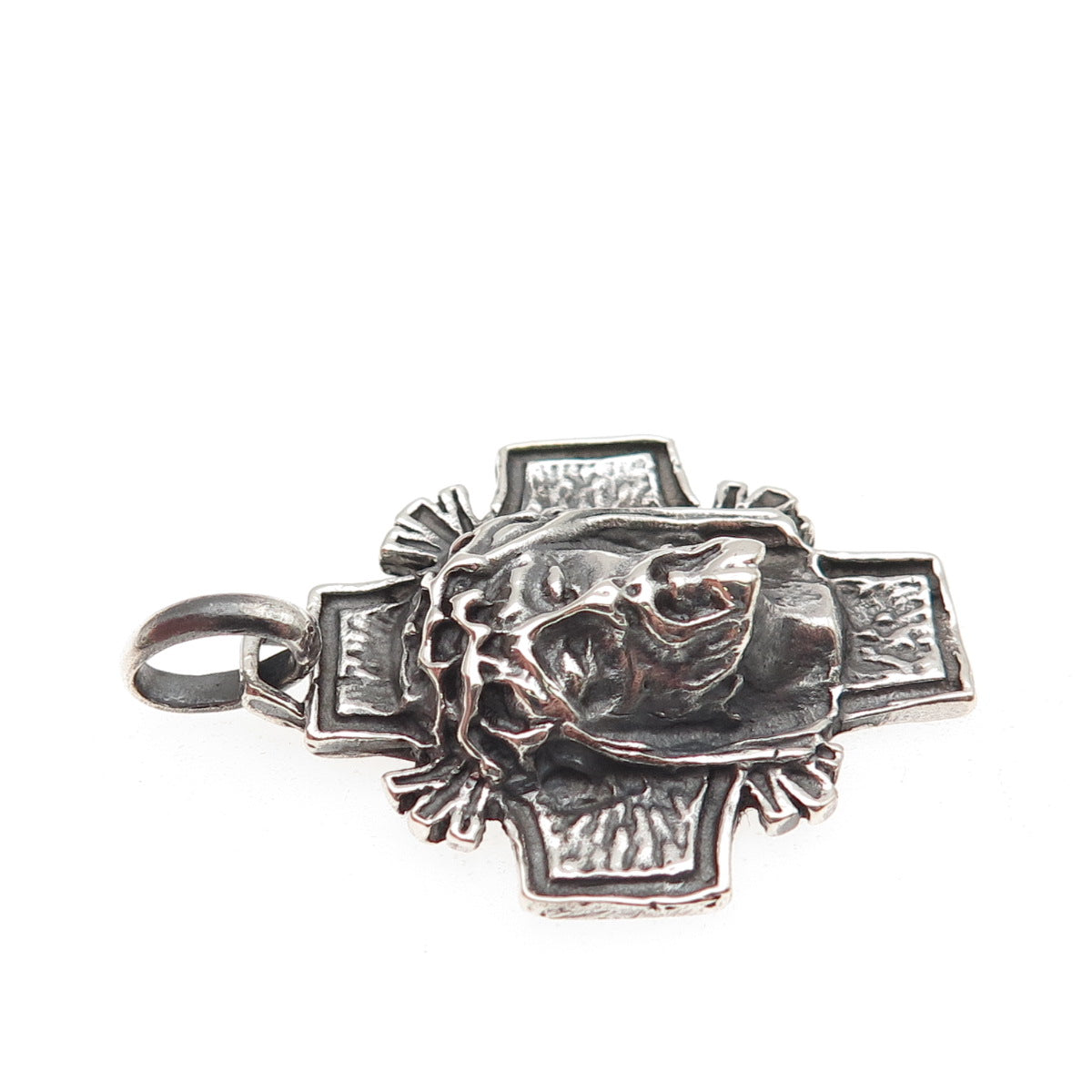 925 Sterling Silver Vintage Italy Jesus Cross Oxidized Charm Pendant
