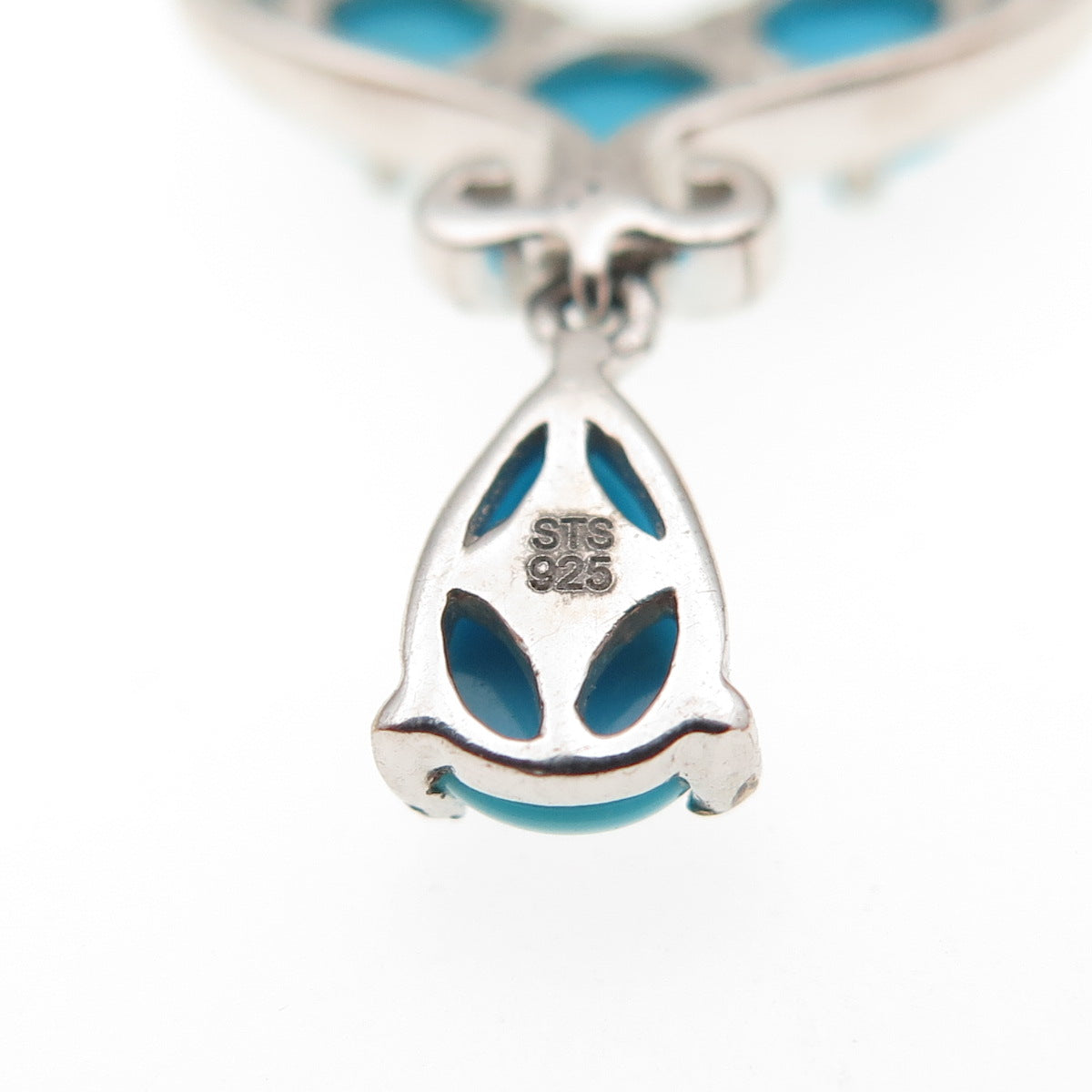 Chuck Clemency 925 Sterling Silver Real Turquoise White Topaz Chain Necklace 20"