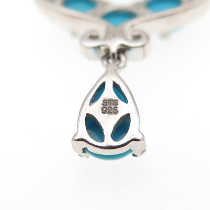 Chuck Clemency 925 Sterling Silver Real Turquoise White Topaz Chain Necklace 20"