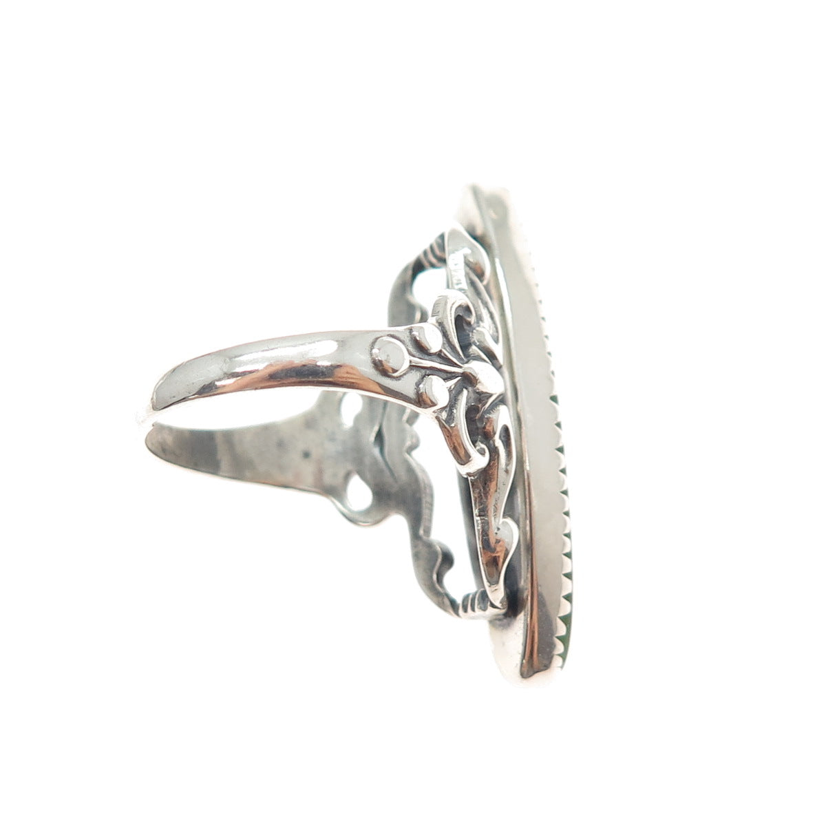 925 Sterling Silver Antique Art Deco Real Serpentine Ornate Ring Size 7