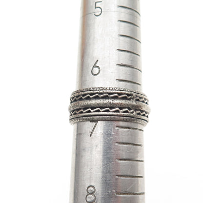925 Sterling Silver Vintage Zig Zag Oxidized Band Ring Size 7