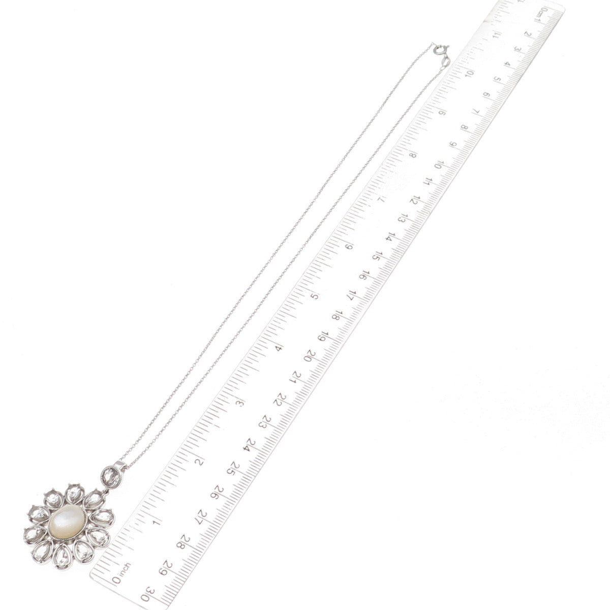 925 Sterling Silver Mexico Real MOP White Topaz Flower Cable Chain Necklace 18"