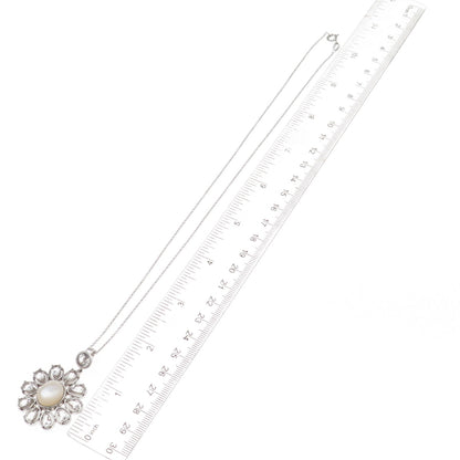 925 Sterling Silver Mexico Real MOP White Topaz Flower Cable Chain Necklace 18"