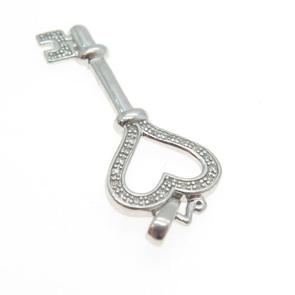 925 Sterling Silver Real Round-Cut Diamond Love Key Heart Pendant