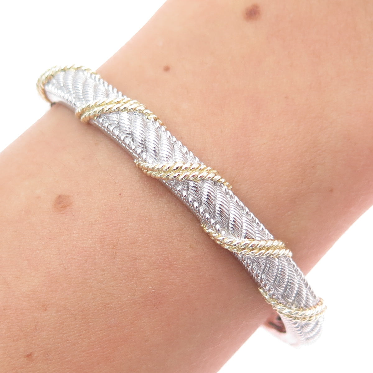 JUDITH RIPKA 925 Sterling Silver 2-Tone Twisted Roped Cuff Bracelet 6"