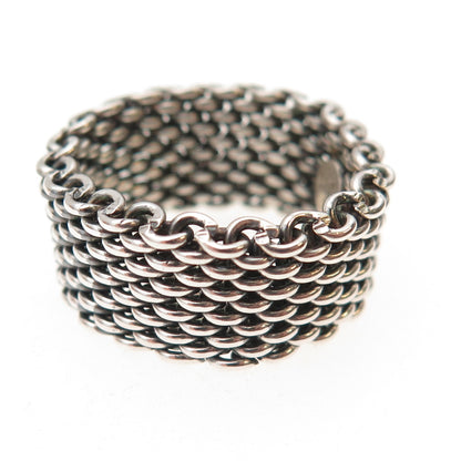 Tiffany & Co. 925 Sterling Silver Vintage Somerset Mesh Band Ring Size 7.75