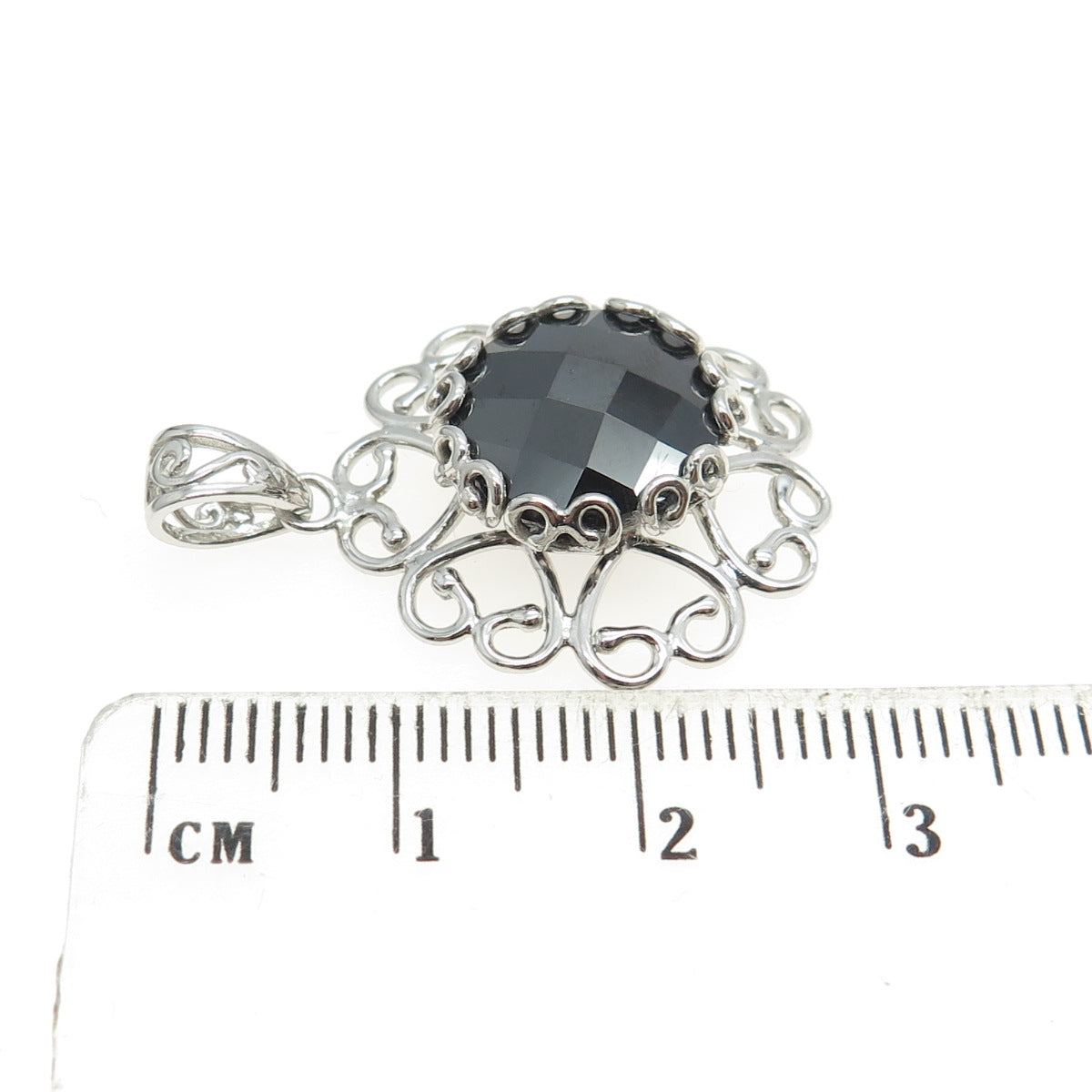 925 Sterling Silver Real Melanite Gemstone Ornate Pendant