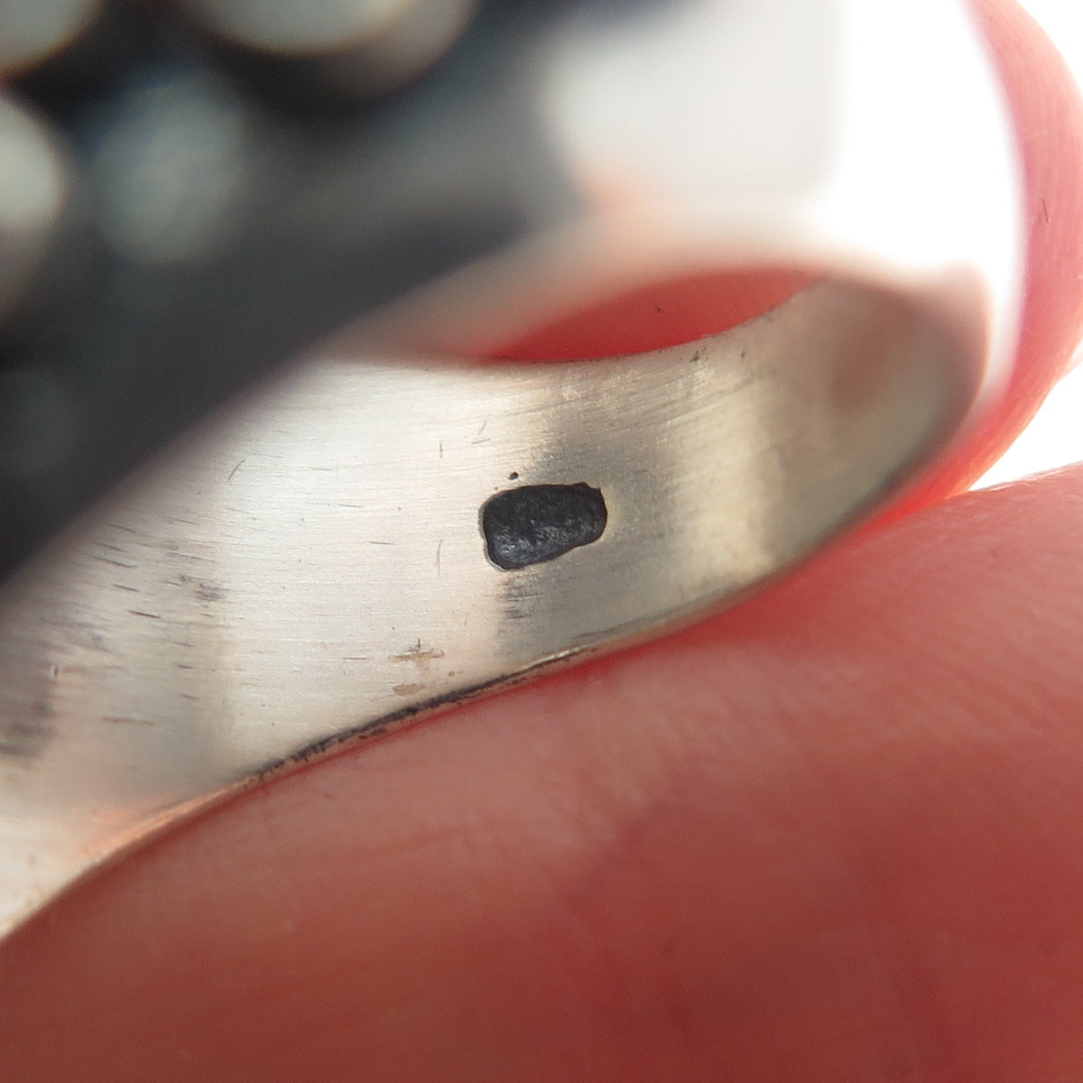 925 Sterling Silver Vintage Snowflake Obsidian Circle Link Oxidized Ring Size 9