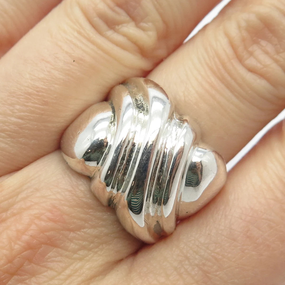 925 Sterling Silver Vintage Ribbed Wide Ring Size 7.25