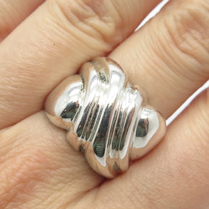 925 Sterling Silver Vintage Ribbed Wide Ring Size 7.25