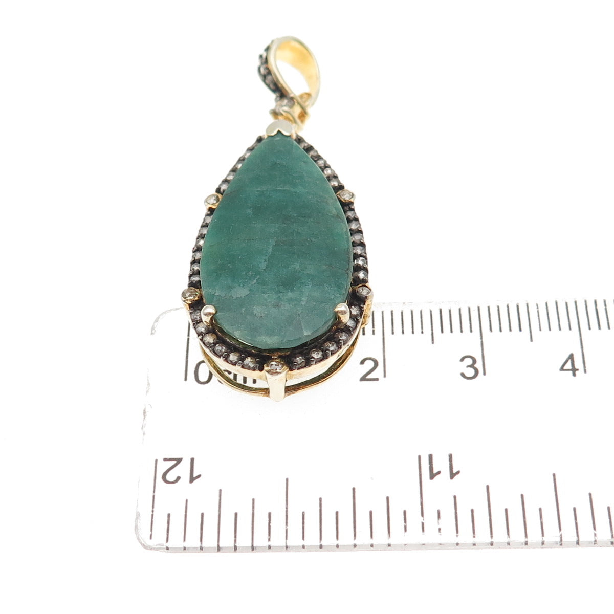 925 Sterling Silver Gold Plated Real Diamond & Emerald Teardrop Pendant