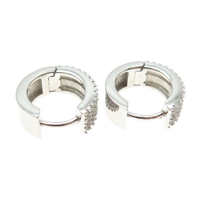 925 Sterling Silver Round-Cut C Z 3-Row Hoop Earrings