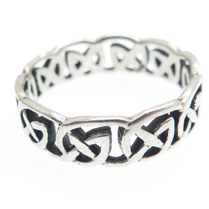 925 Sterling Silver Vintage Celtic Knot Oxidized Band Ring Size 10.5