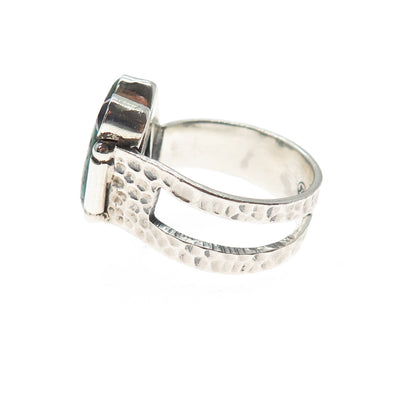 925 Sterling Silver Vintage Real Turquoise & Amethyst Modernist Ring Size 8.25