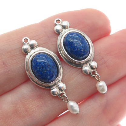 COLEMAN CO. 925 Sterling Silver Vintage Real Lapis Inlay & Pearl Jacket Earrings