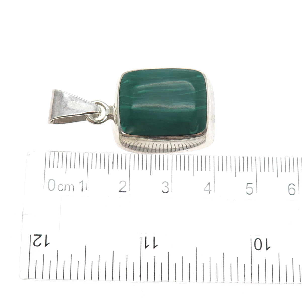 925 Sterling Silver Vintage Mexico Real Malachite Charm Pendant