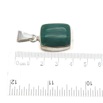 925 Sterling Silver Vintage Mexico Real Malachite Charm Pendant