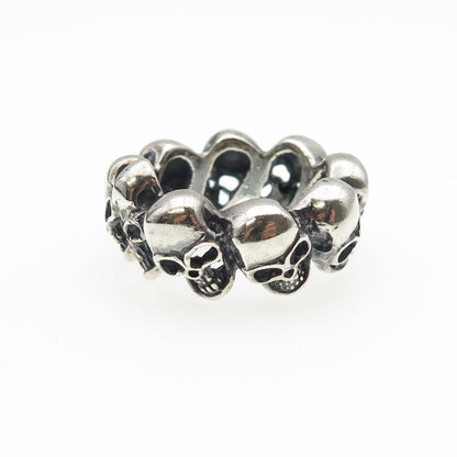 925 Sterling Silver Vintage Skull All Around Oxidized Biker Ring Size 10.25