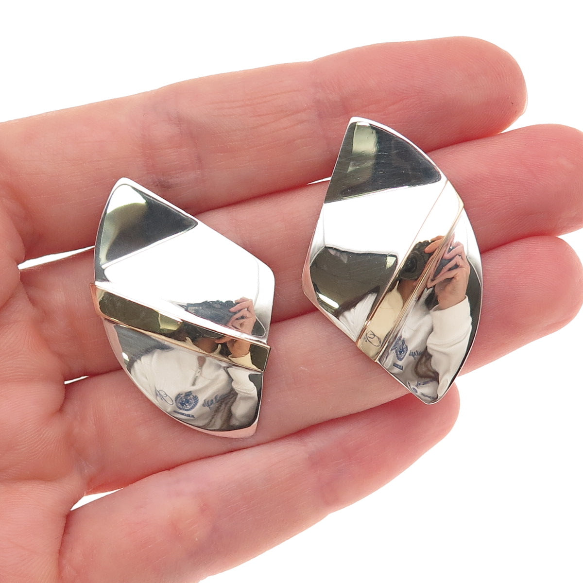 Victoria Creations 925 Sterling Silver 2-Tone Vintage Modernist Earrings