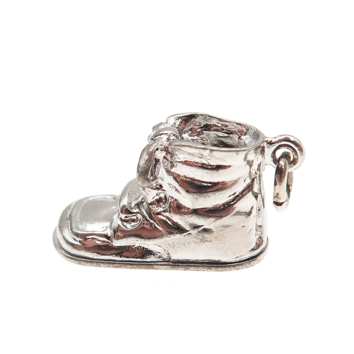 Wells 925 Sterling Silver Vintage Baby Boy Shoe 3D Mini Charm Pendant