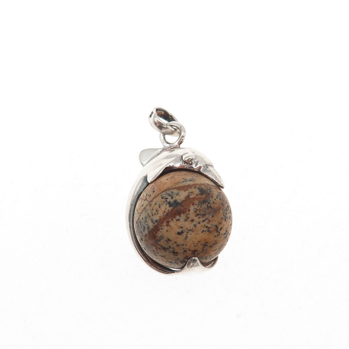 925 Sterling Silver Vintage Real Jasper Dolphin Mini Charm Pendant