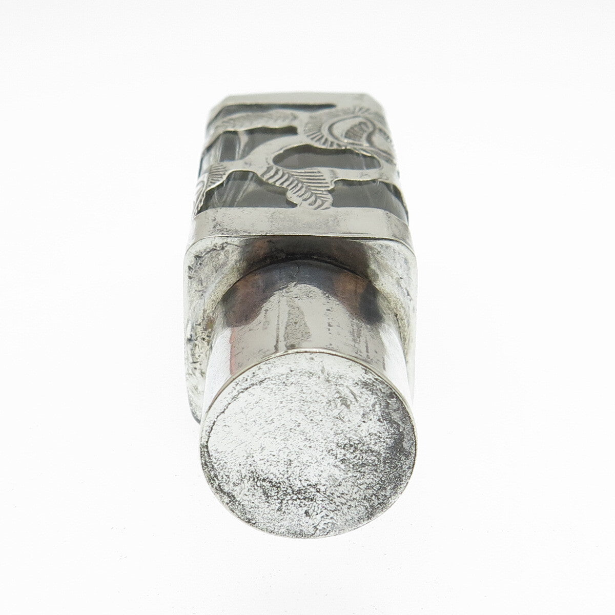 MZOI 925 Sterling Silver Vintage Mexico Glass Engraved Perfume Bottle