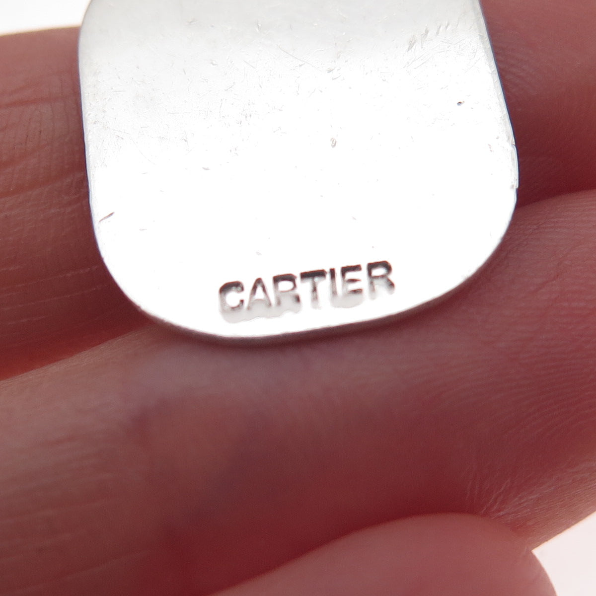 Cartier 925 Sterling Silver Vintage Engraved Logo Tag Charm Pendant