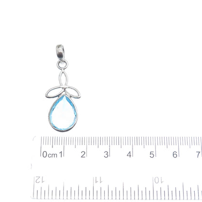 925 Sterling Silver Vintage Real Blue Topaz Celtic Trinity Charm Pendant