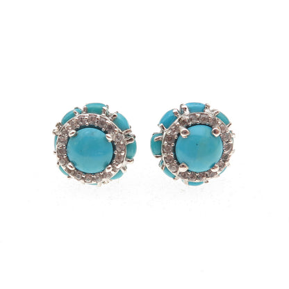 Chuck Clemency 925 Sterling Silver Real Turquoise & White Topaz Stud Earrings